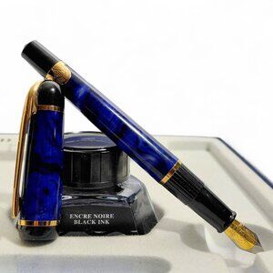 Waterman Phileas Blue Marble Fountain Pen Writing Set – New in Box (0045)